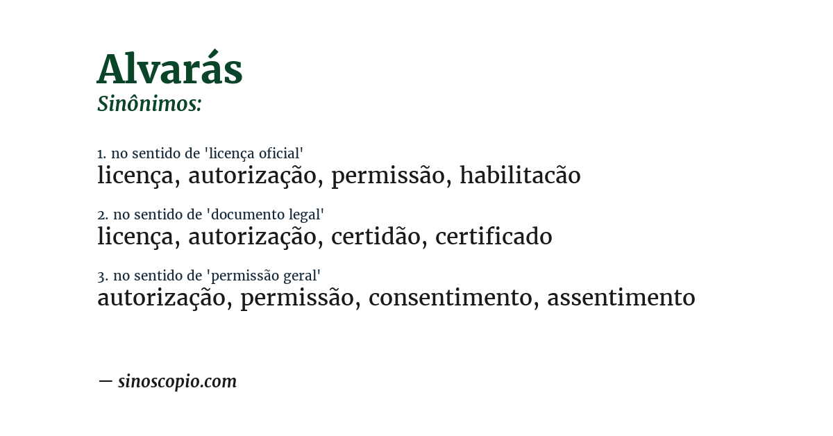 Sinônimo de alvarás