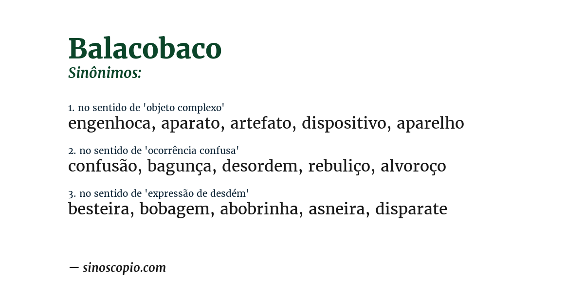 Sinônimo de balacobaco