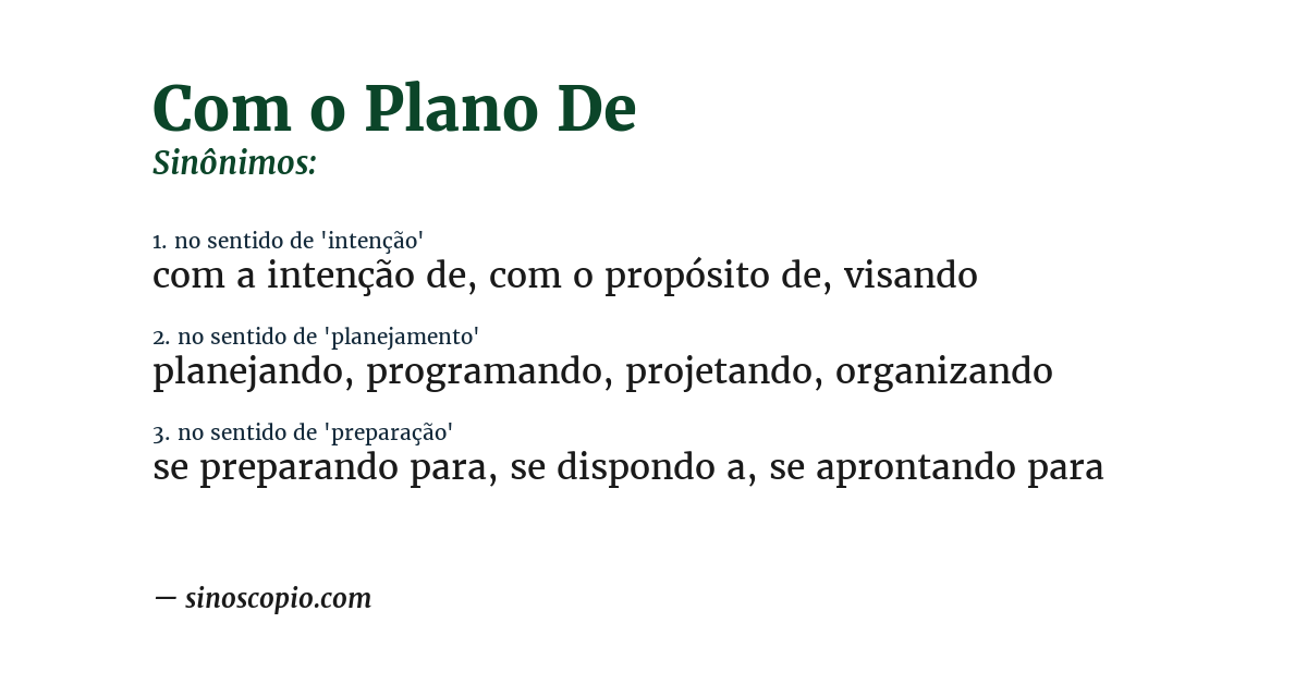 Sinônimo de com o plano de