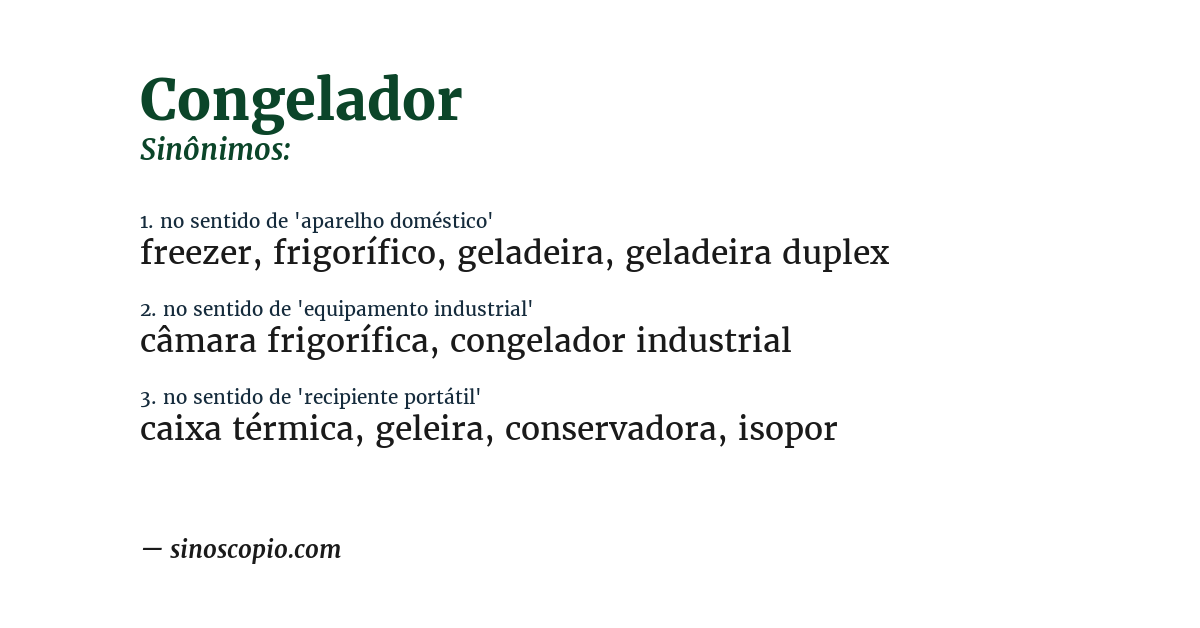 Sinônimo de congelador