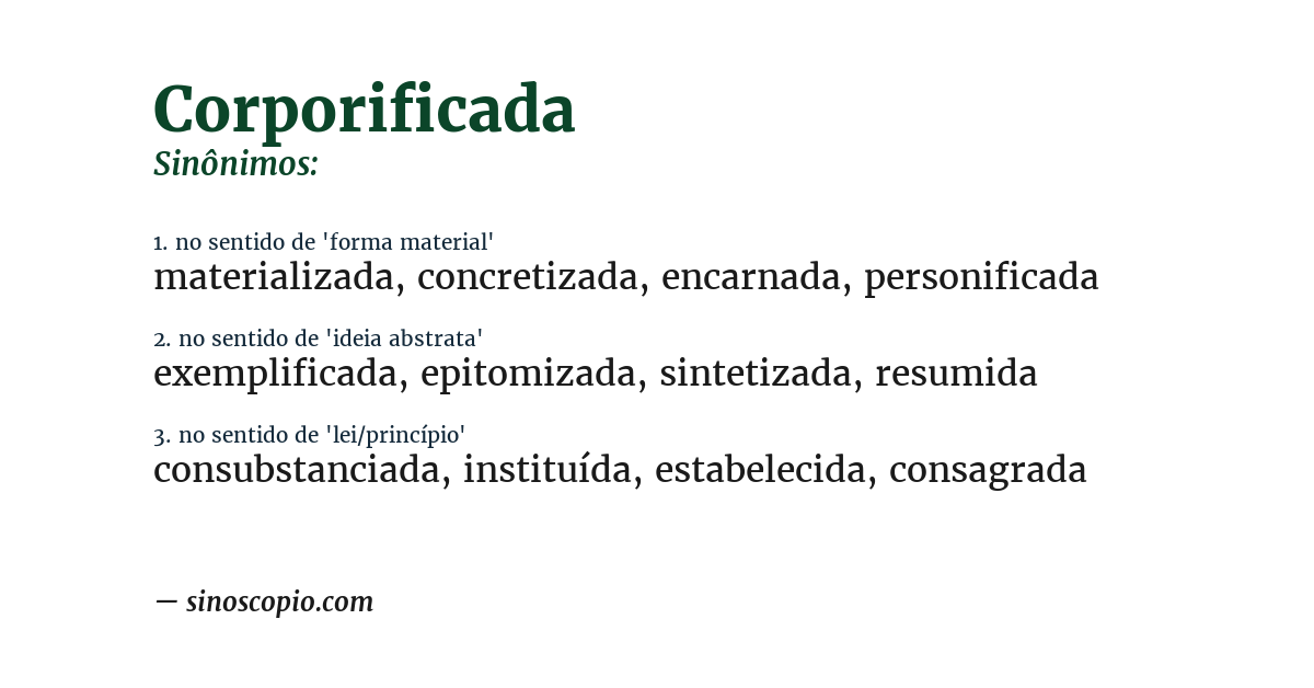 Sinônimo de corporificada