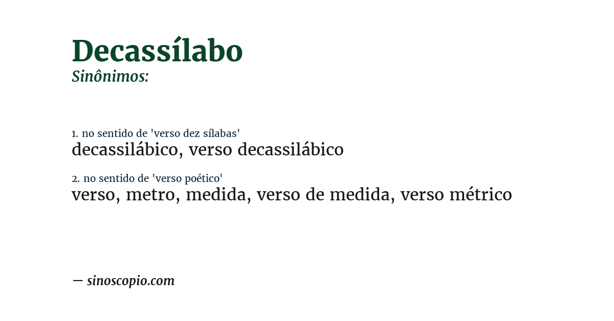 Sinônimo de decassílabo