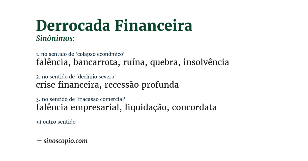 Sinônimo de derrocada financeira