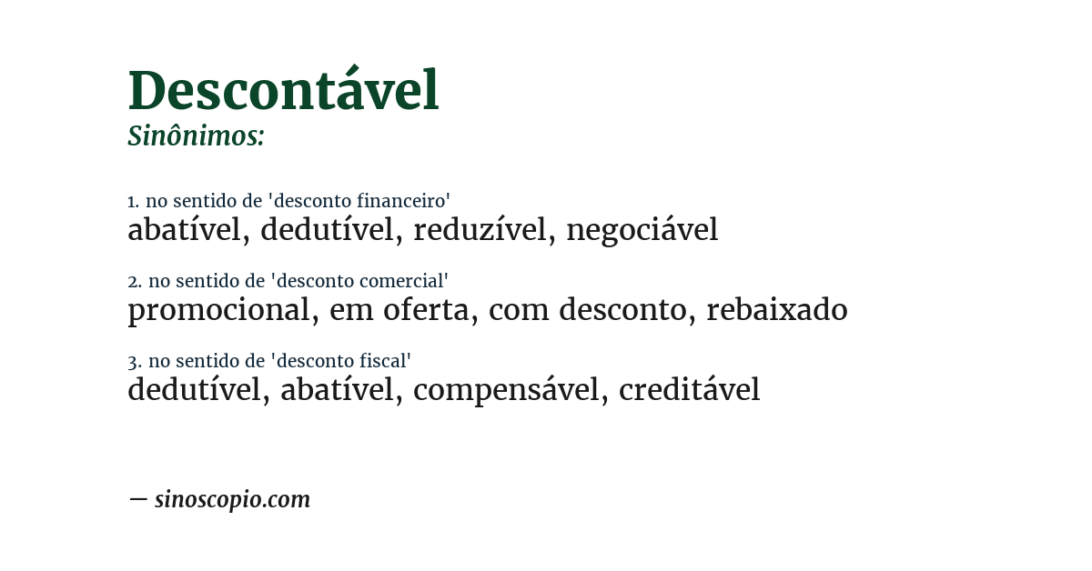 Sinônimo de descontável