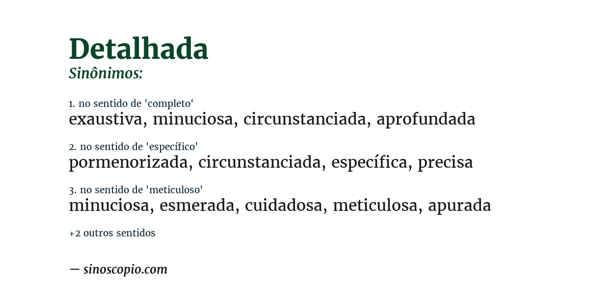 Sinônimo de detalhada