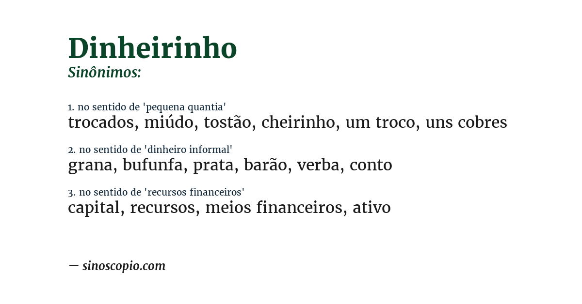 Sinônimo de dinheirinho