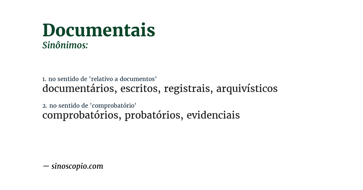 Sinônimo de documentais