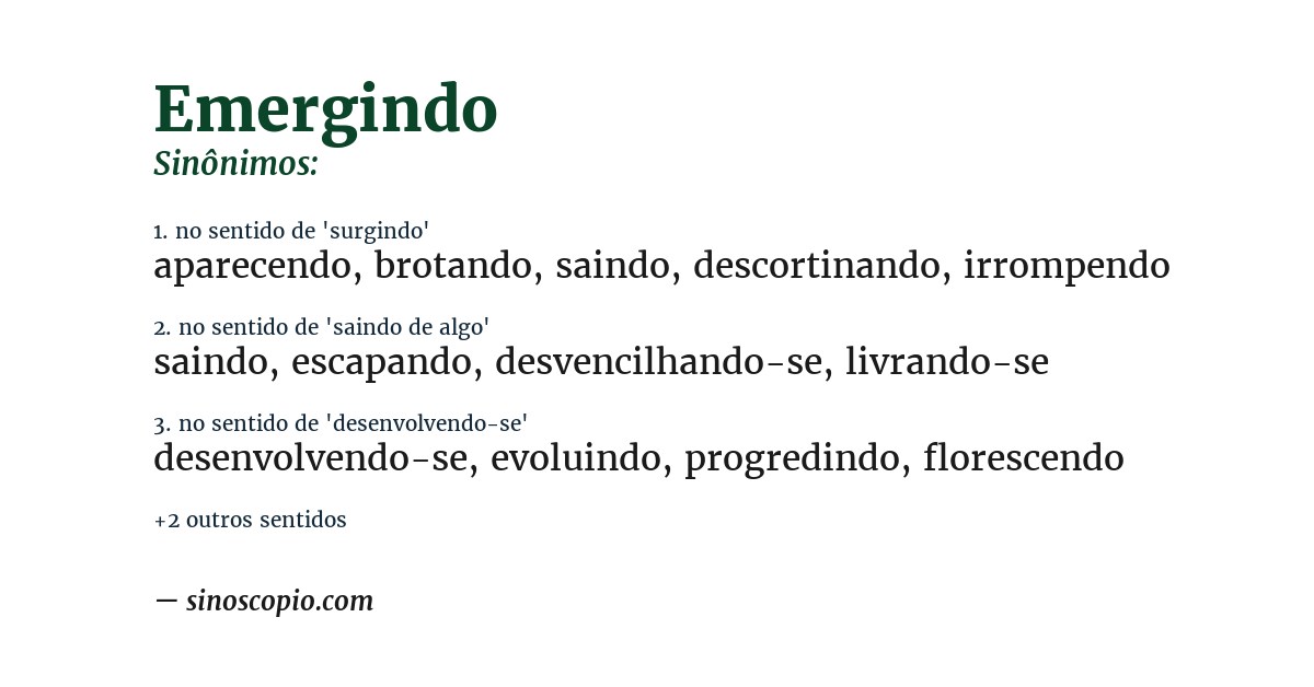 Sinônimo de emergindo
