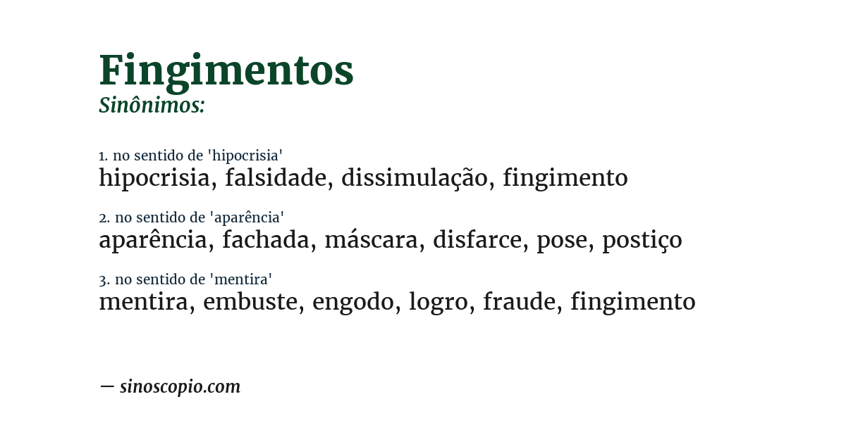 Sinônimo de fingimentos