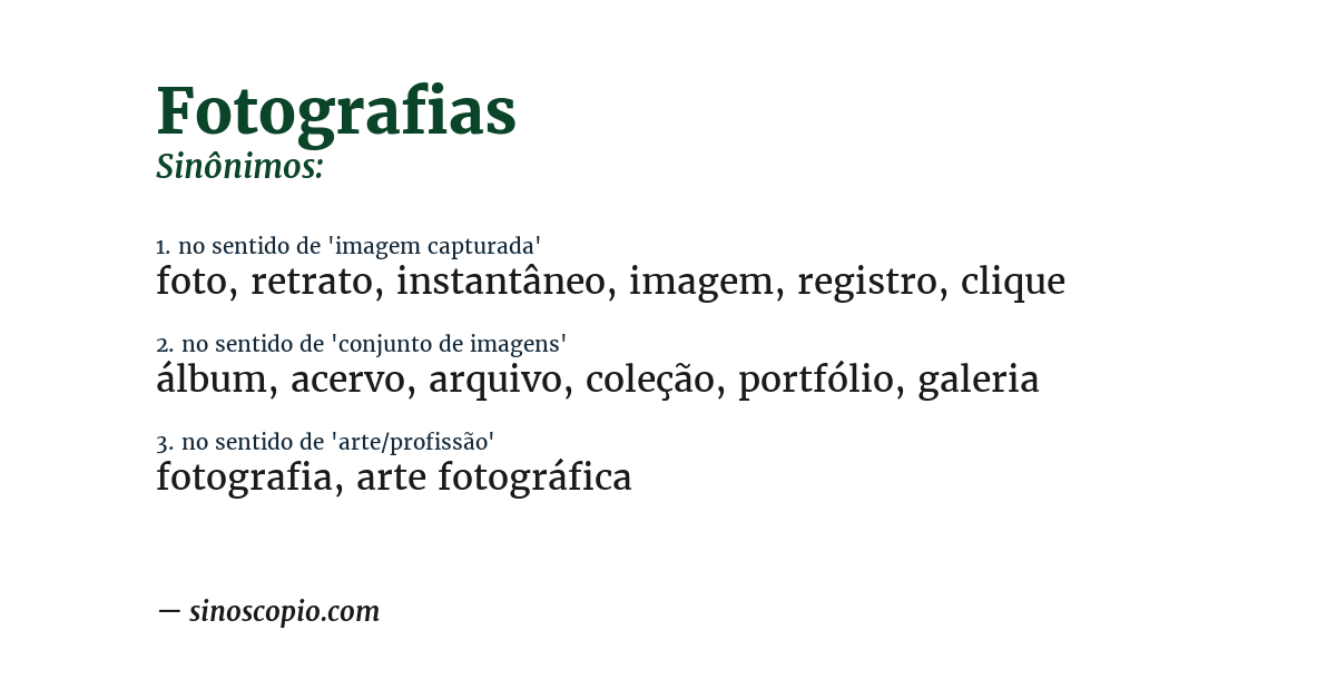 Sinônimo de fotografias