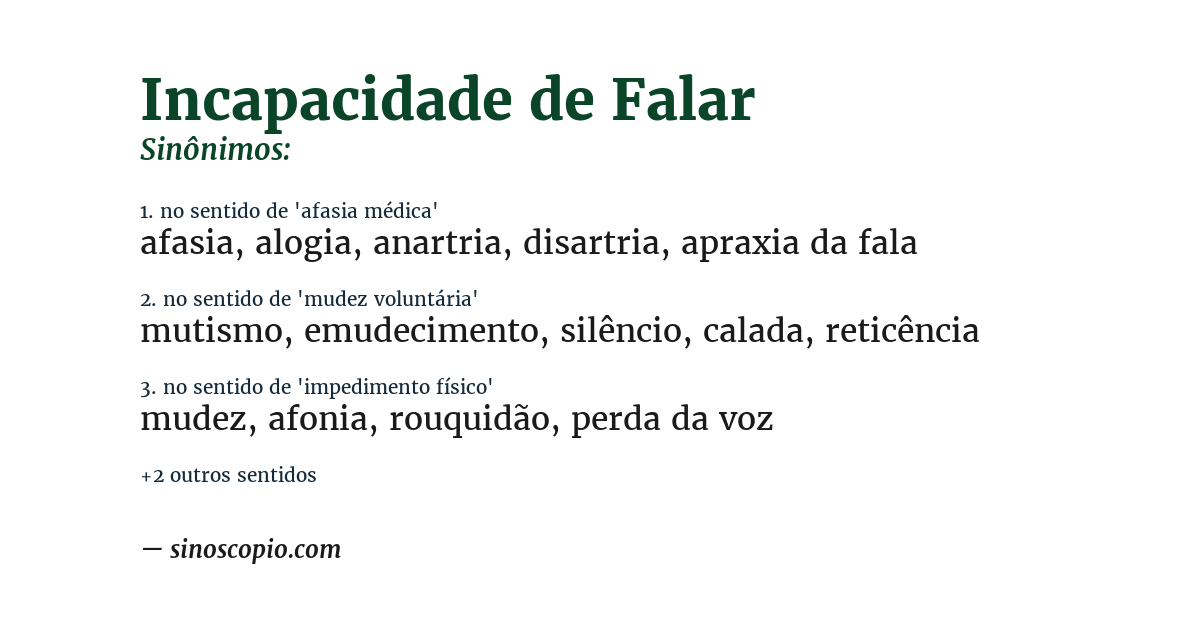 Sinônimo de incapacidade de falar