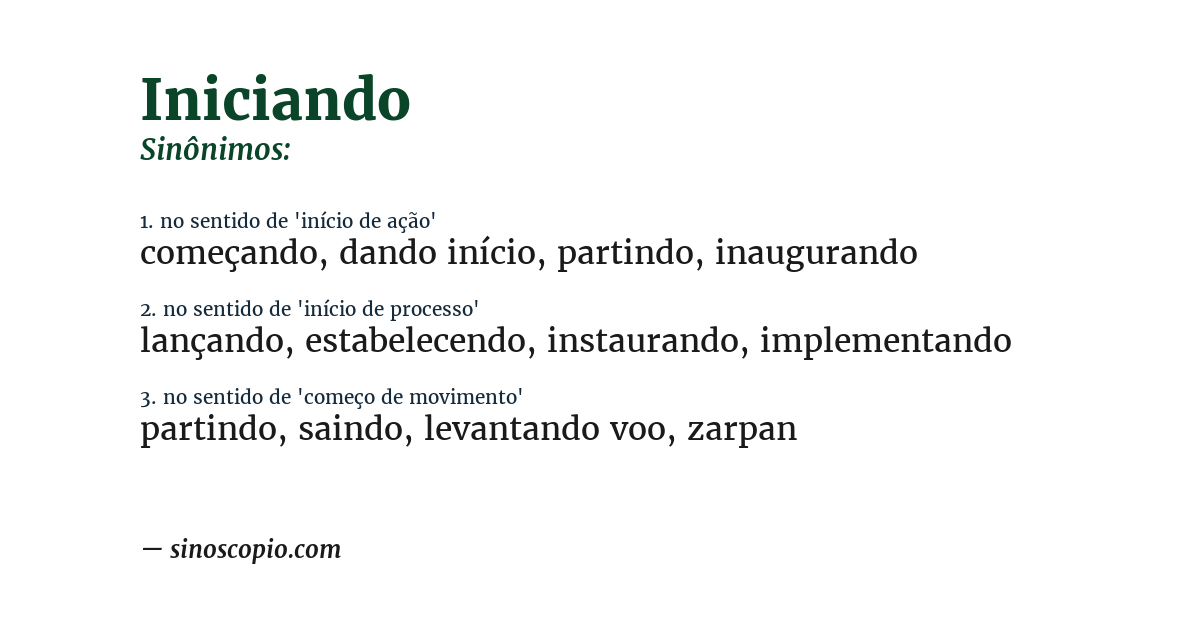 Sinônimo de iniciando