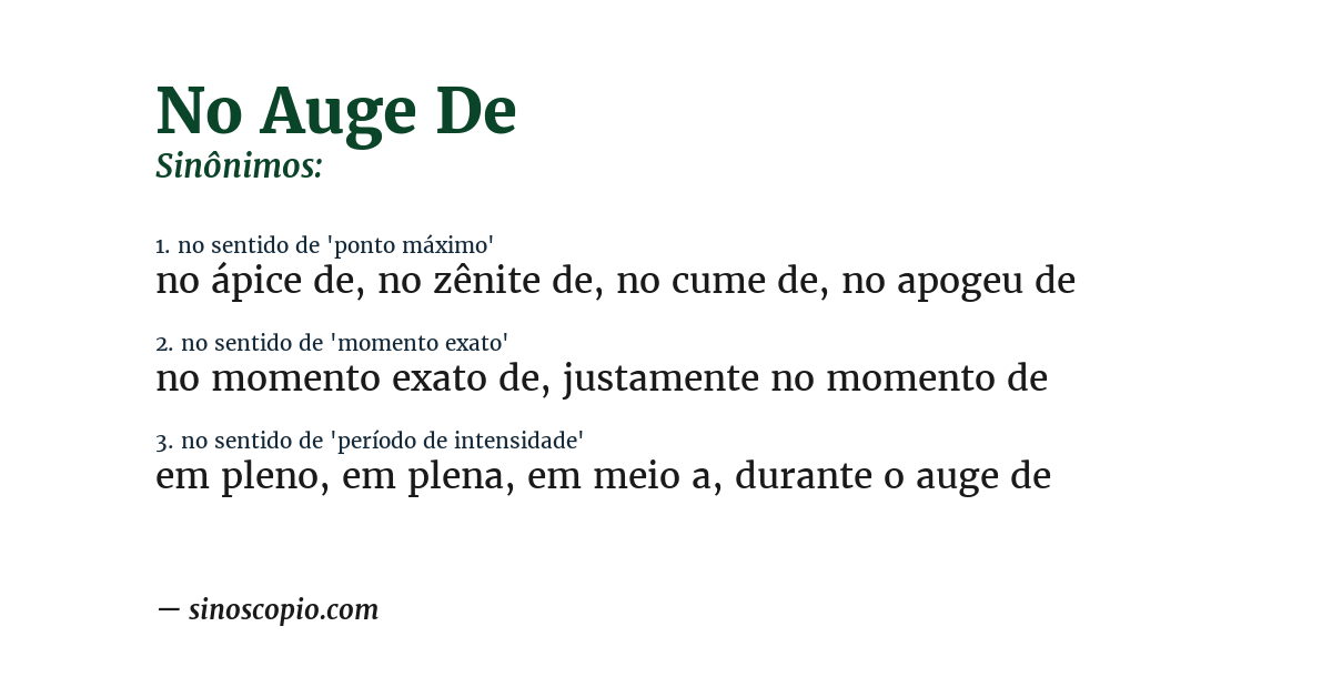 Sinônimo de no auge de