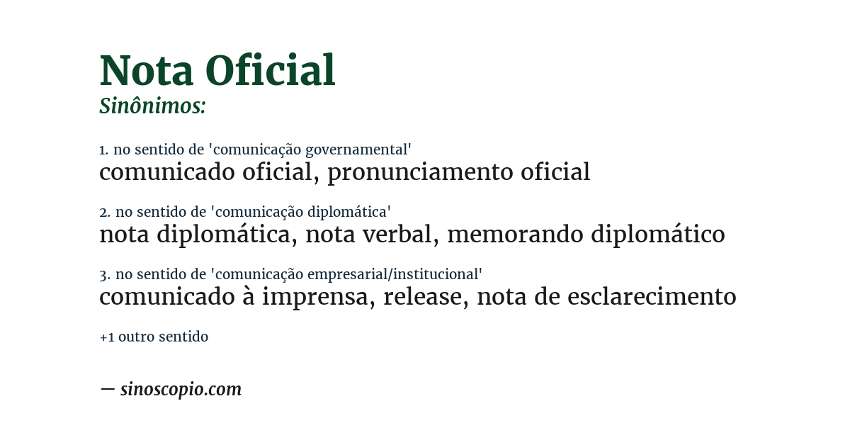Sinônimo de nota oficial