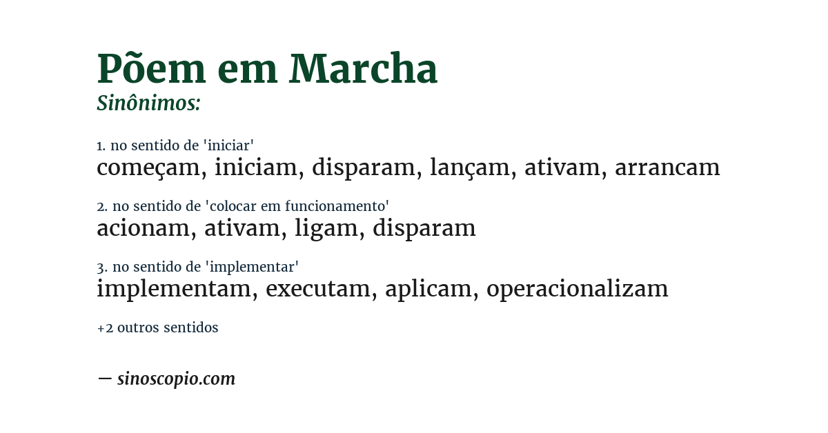 Sinônimo de põem em marcha