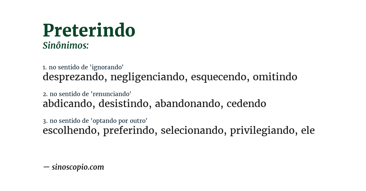 Sinônimo de preterindo