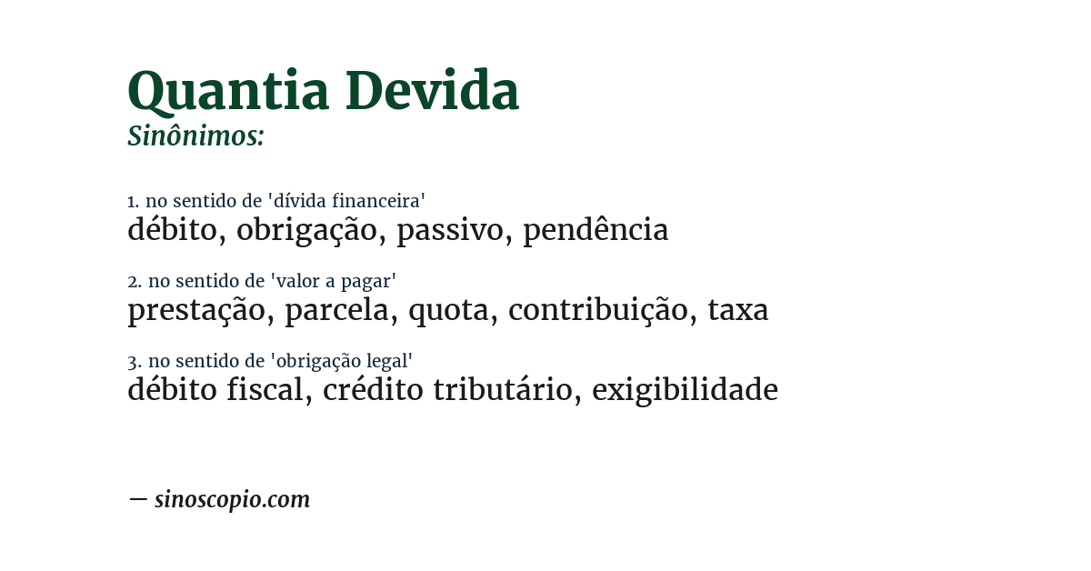 Sinônimo de quantia devida