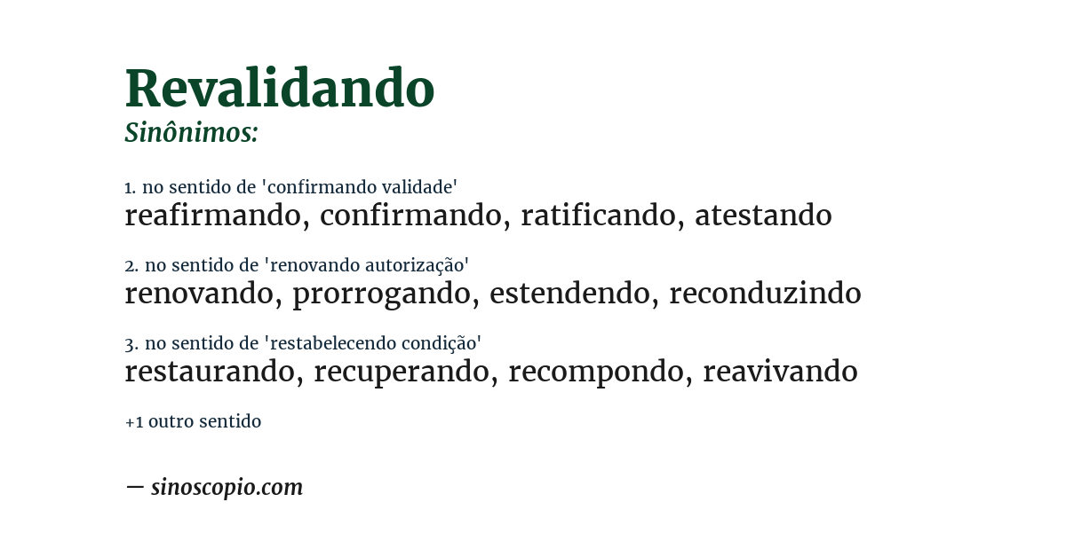 Sinônimo de revalidando