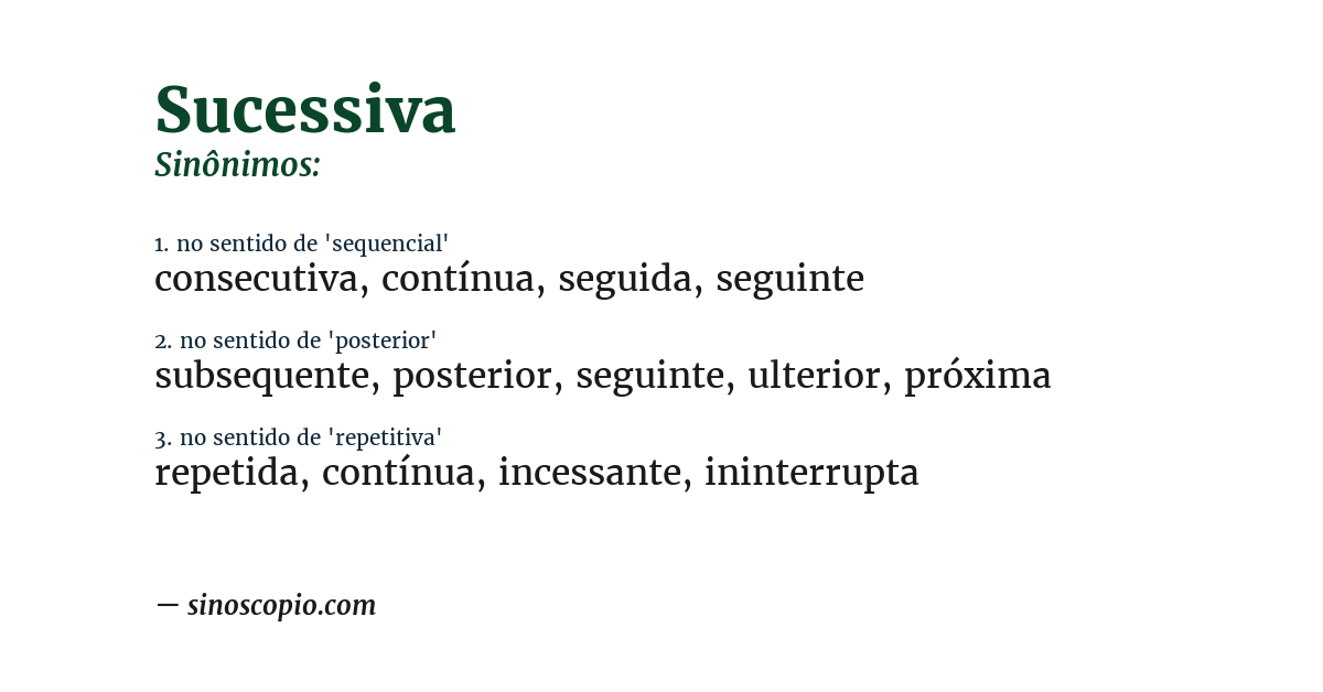 Sinônimo de sucessiva