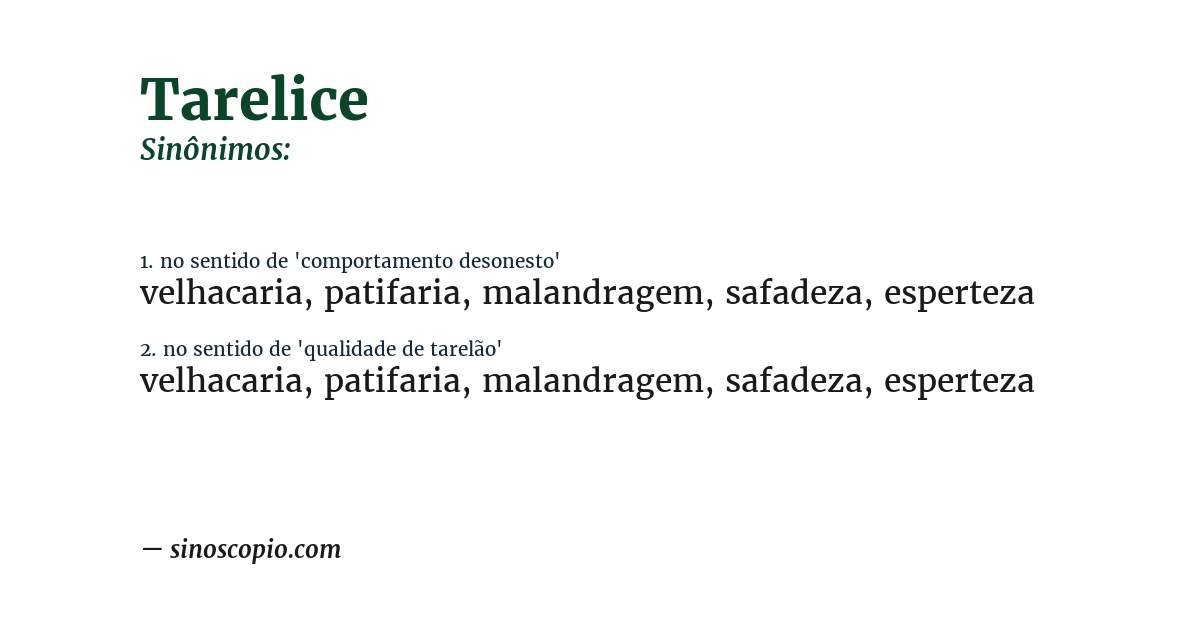 Sinônimo de tarelice