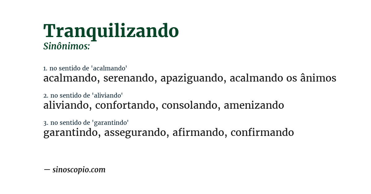 Sinônimo de tranquilizando