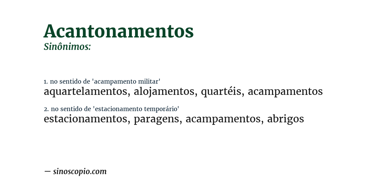 Sinônimo de acantonamentos