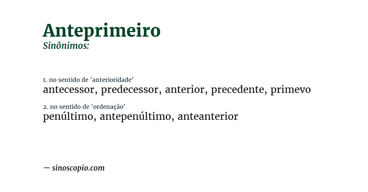 Sinônimo de anteprimeiro