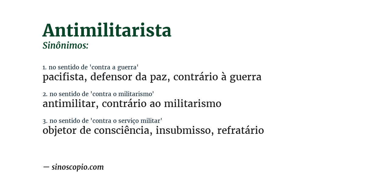 Sinônimo de antimilitarista