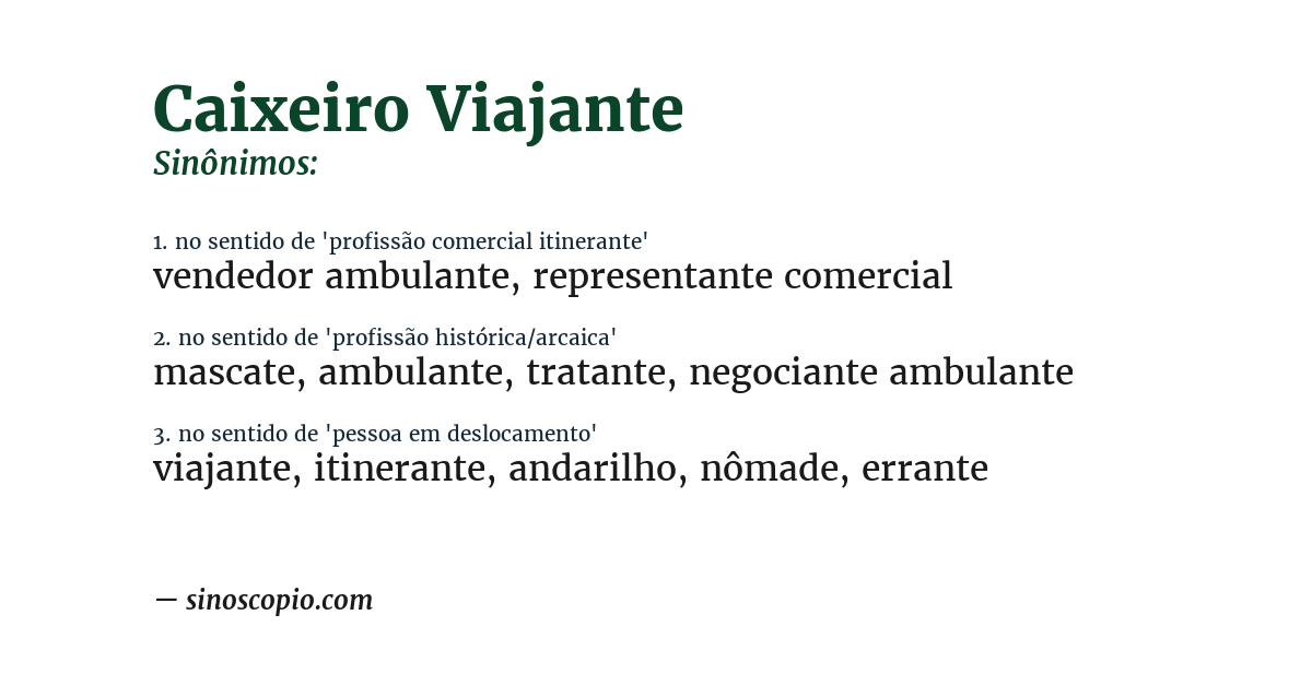 Sinônimo de caixeiro viajante