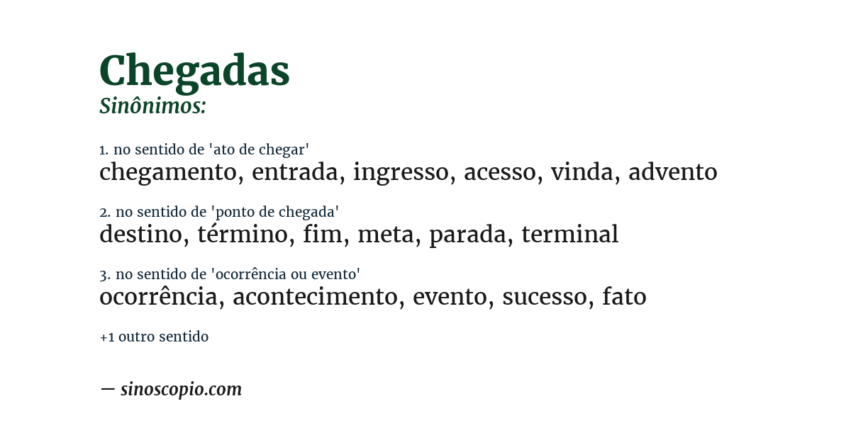 Sinônimo de chegadas