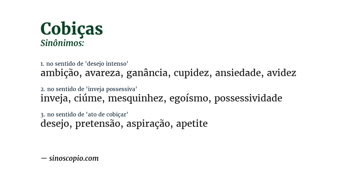 Sinônimo de cobiças