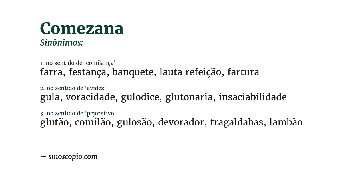 Sinônimo de comezana