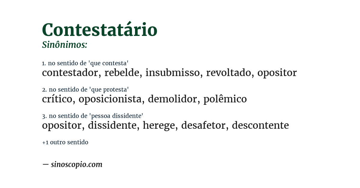 Sinônimo de contestatário