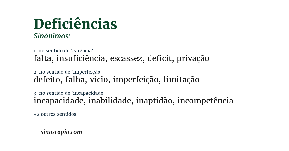 Sinônimo de deficiências