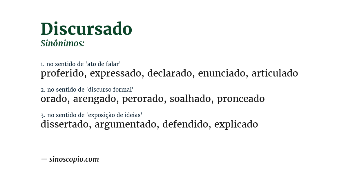 Sinônimo de discursado