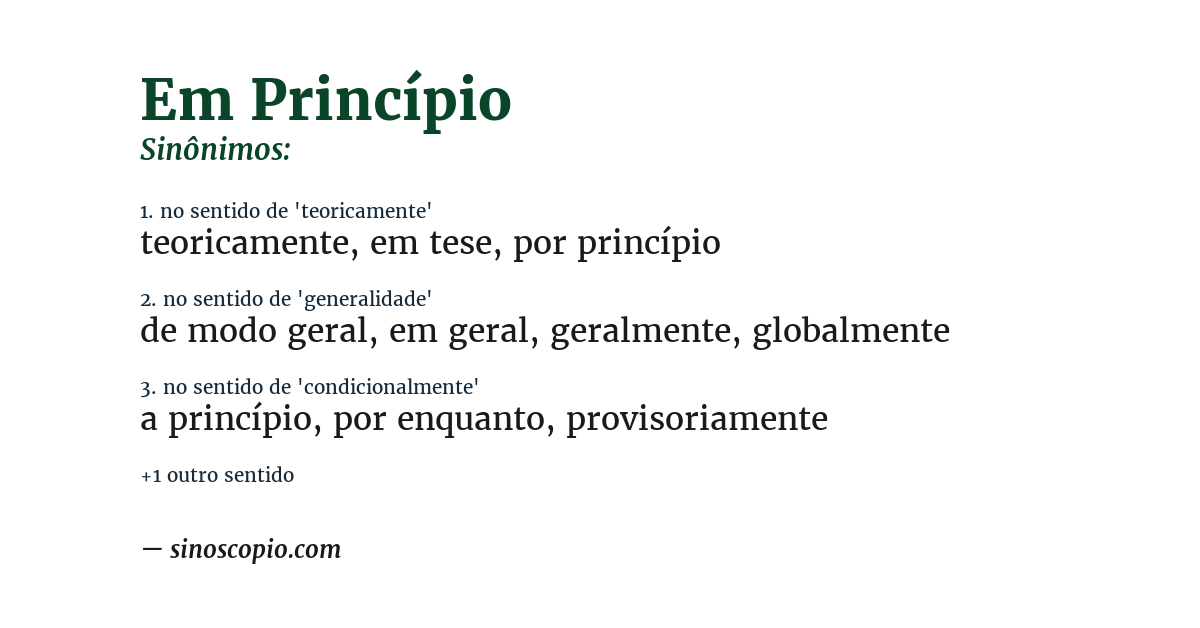Sinônimo de em princípio