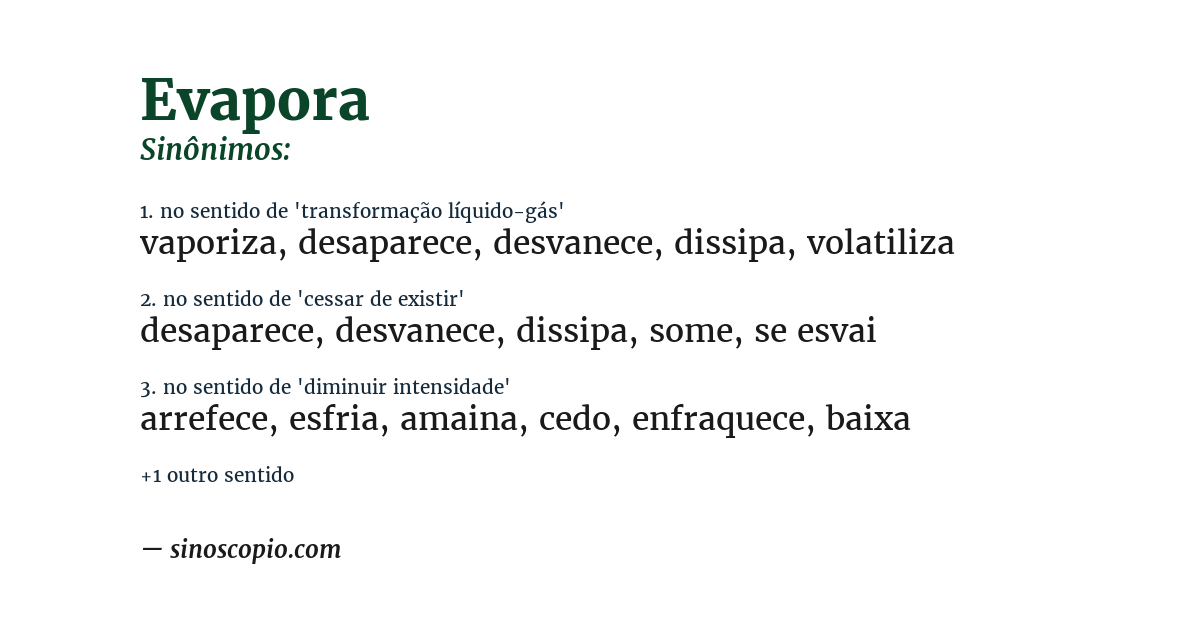 Sinônimo de evapora
