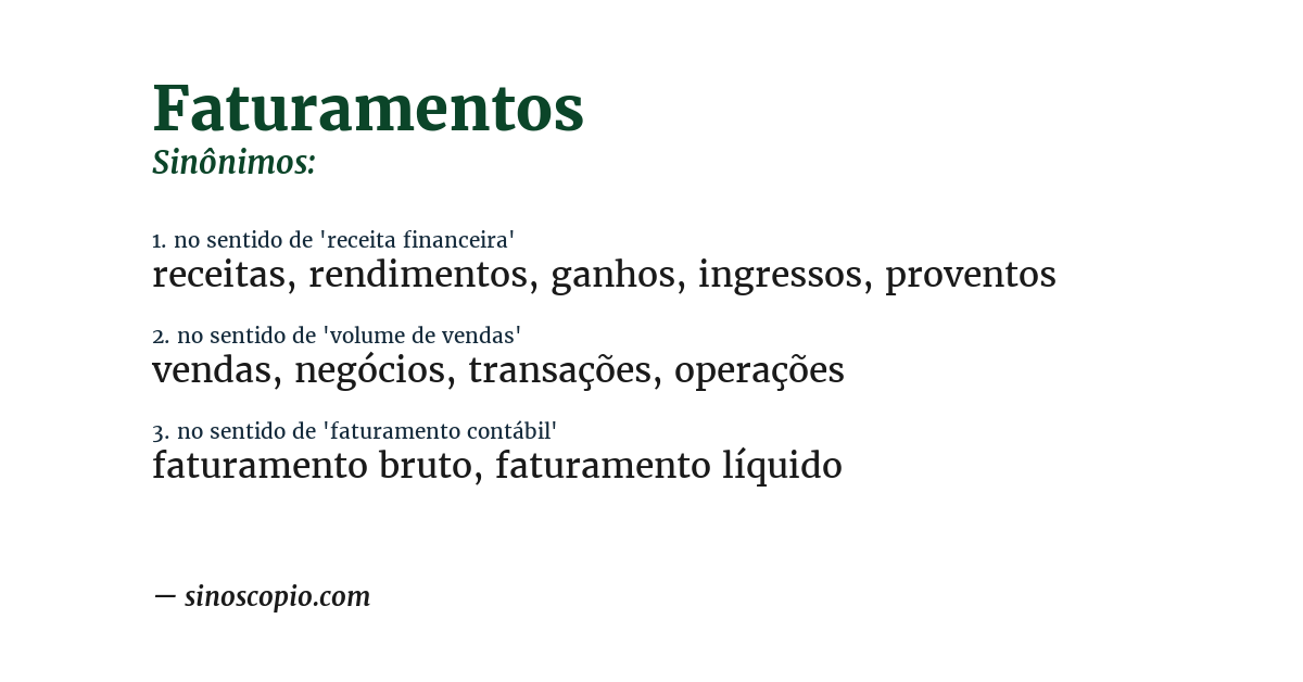 Sinônimo de faturamentos
