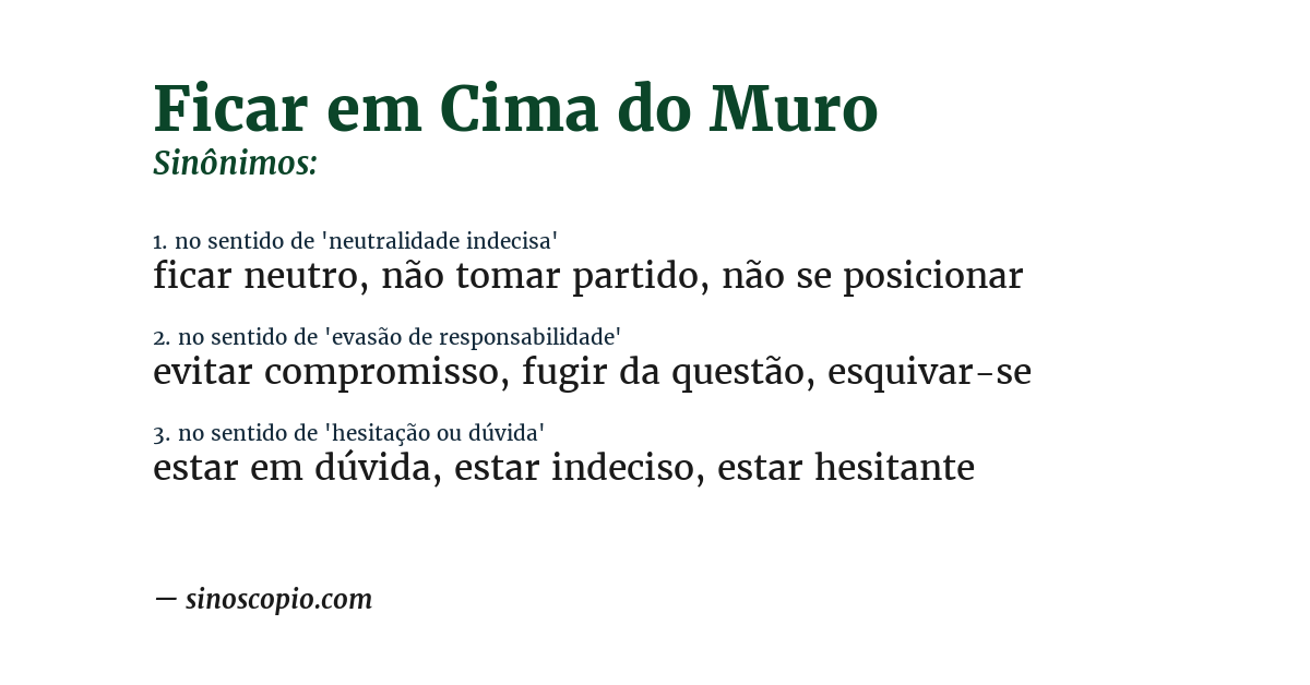 Sinônimo de ficar em cima do muro