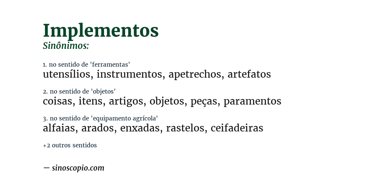 Sinônimo de implementos