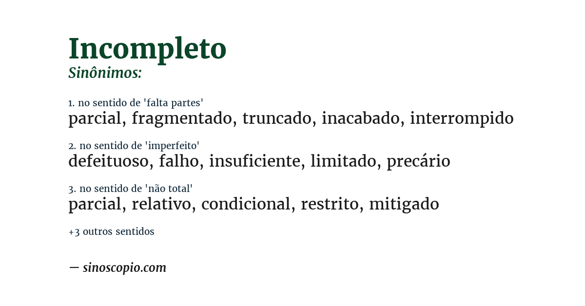 Sinônimo de incompleto