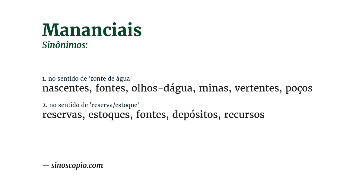 Sinônimo de mananciais