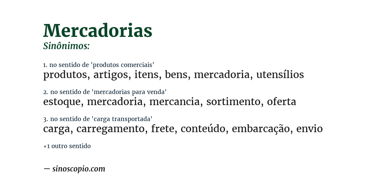 Sinônimo de mercadorias