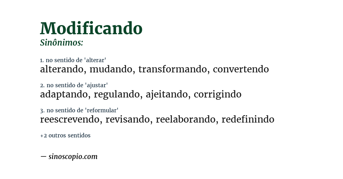 Sinônimo de modificando