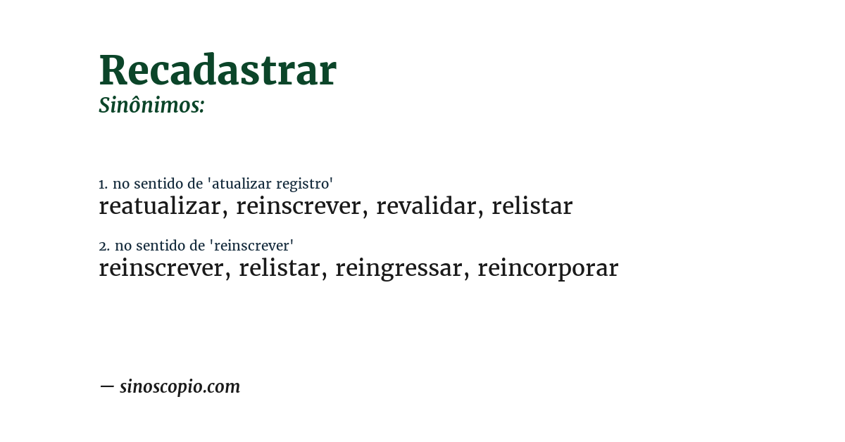Sinônimo de recadastrar