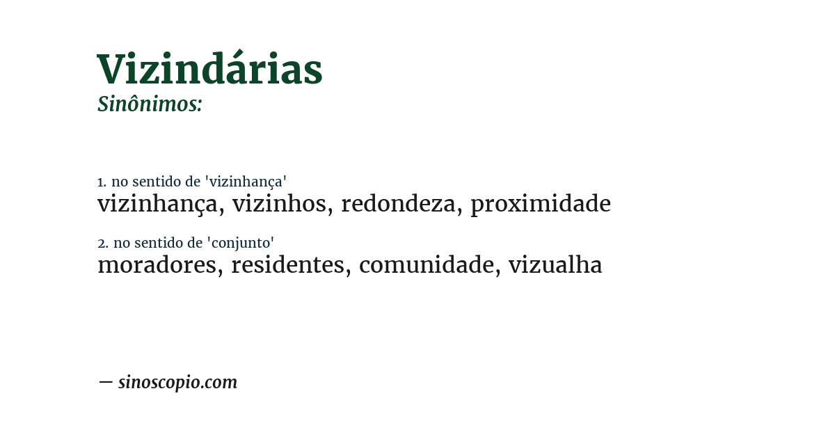 Sinônimo de vizindárias