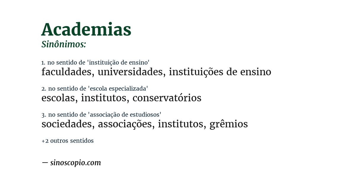 Sinônimo de academias