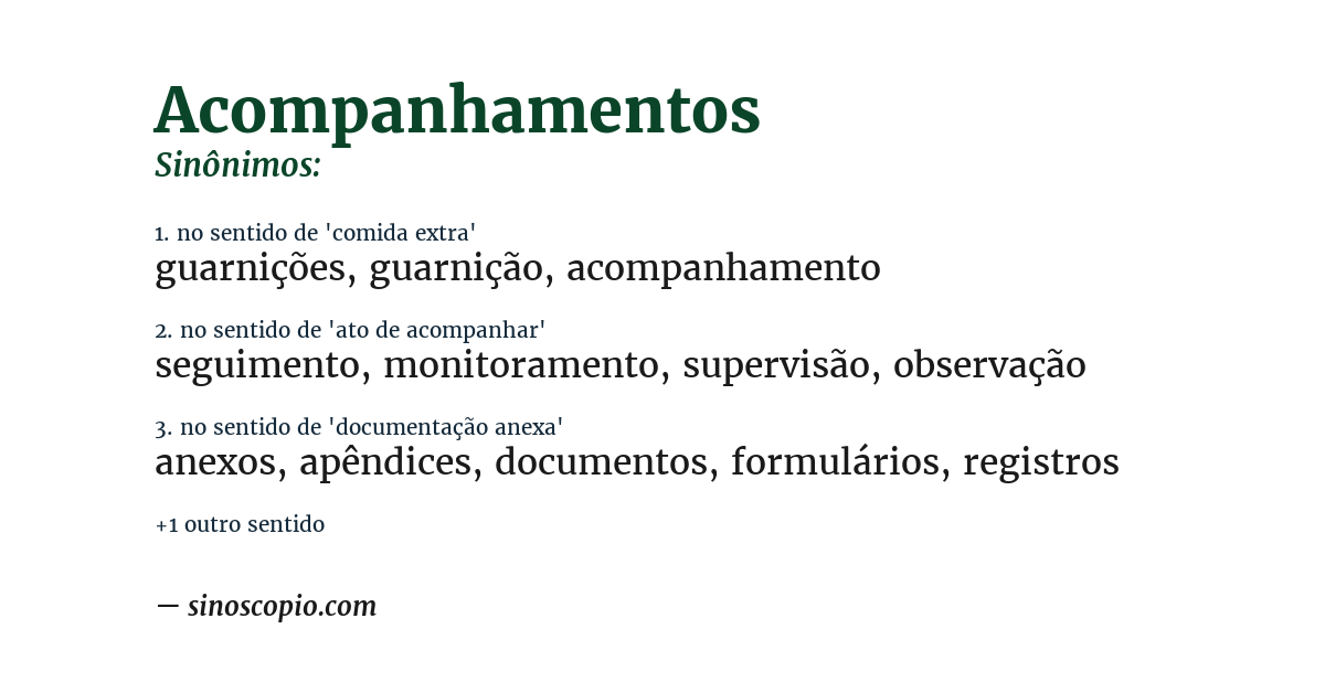 Sinônimo de acompanhamentos