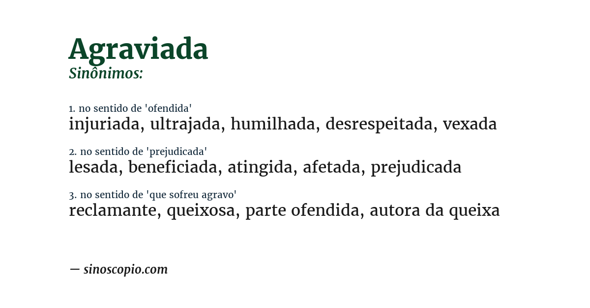 Sinônimo de agraviada