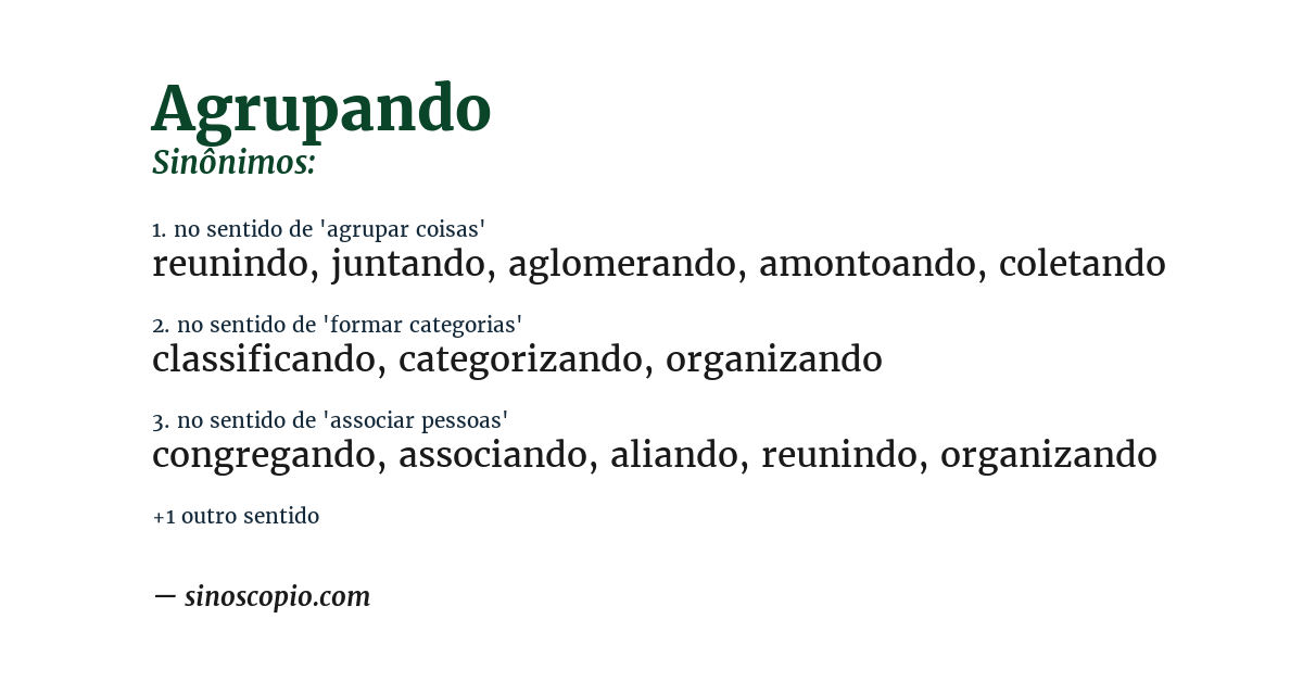 Sinônimo de agrupando